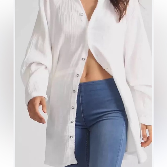 Free People Dresses & Skirts - FREE PEOPLE white button down front side bottom slits dress rayon large